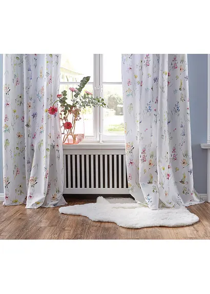 Bonprix Blumenwiese Bedruckt Auf Microfaser-Qualität - Weiß Ösen