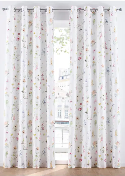 bonprix Blumenwiese bedruckt auf Microfaser-Qualität - weiß Ösen