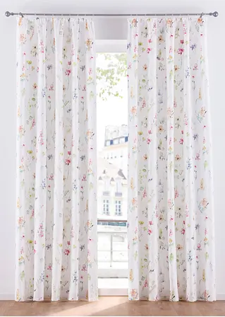 bonprix Blumenwiese bedruckt auf Microfaser-Qualität - weiß Kräuselband