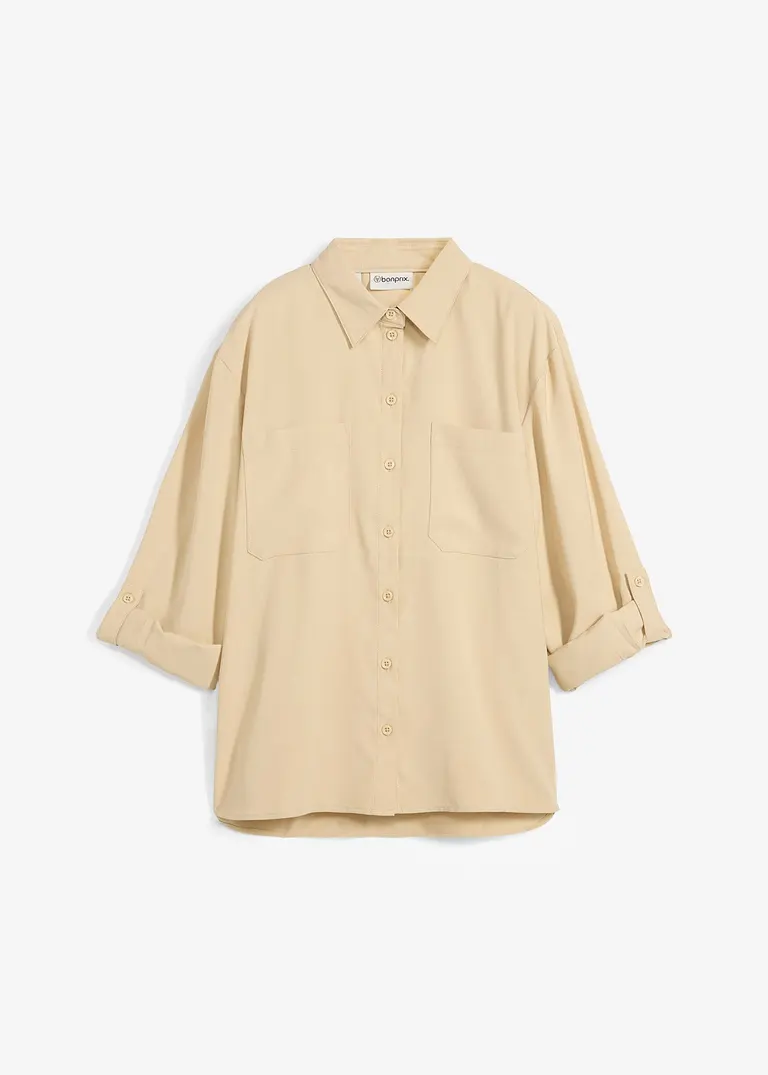 bonprix Bluse mit aufgesetzten Taschen und Knopfleiste - beige