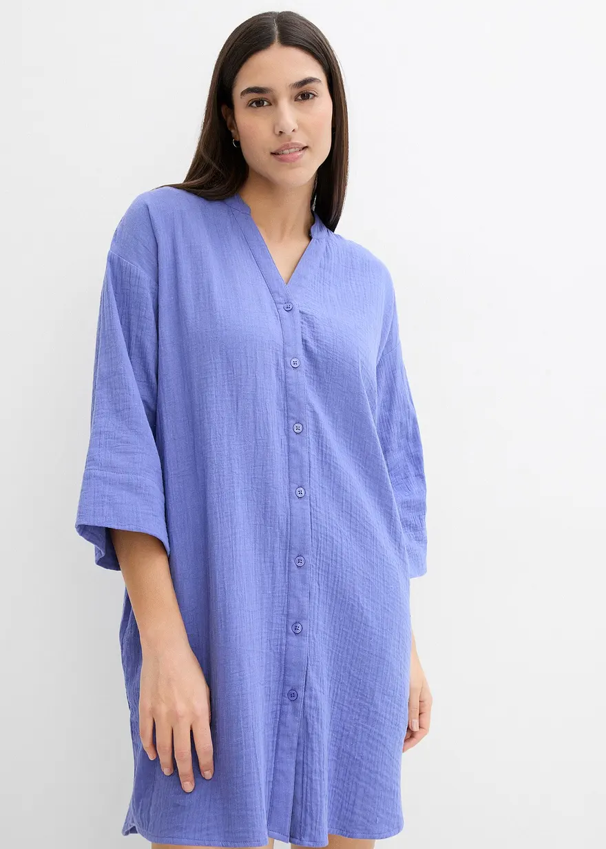 Bonprix Blusenkleid Aus Softem Baumwoll-Musselin - Lila - Damen