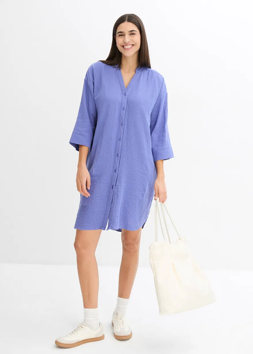 Bonprix Blusenkleid Aus Softem Baumwoll-Musselin - Lila - Damen