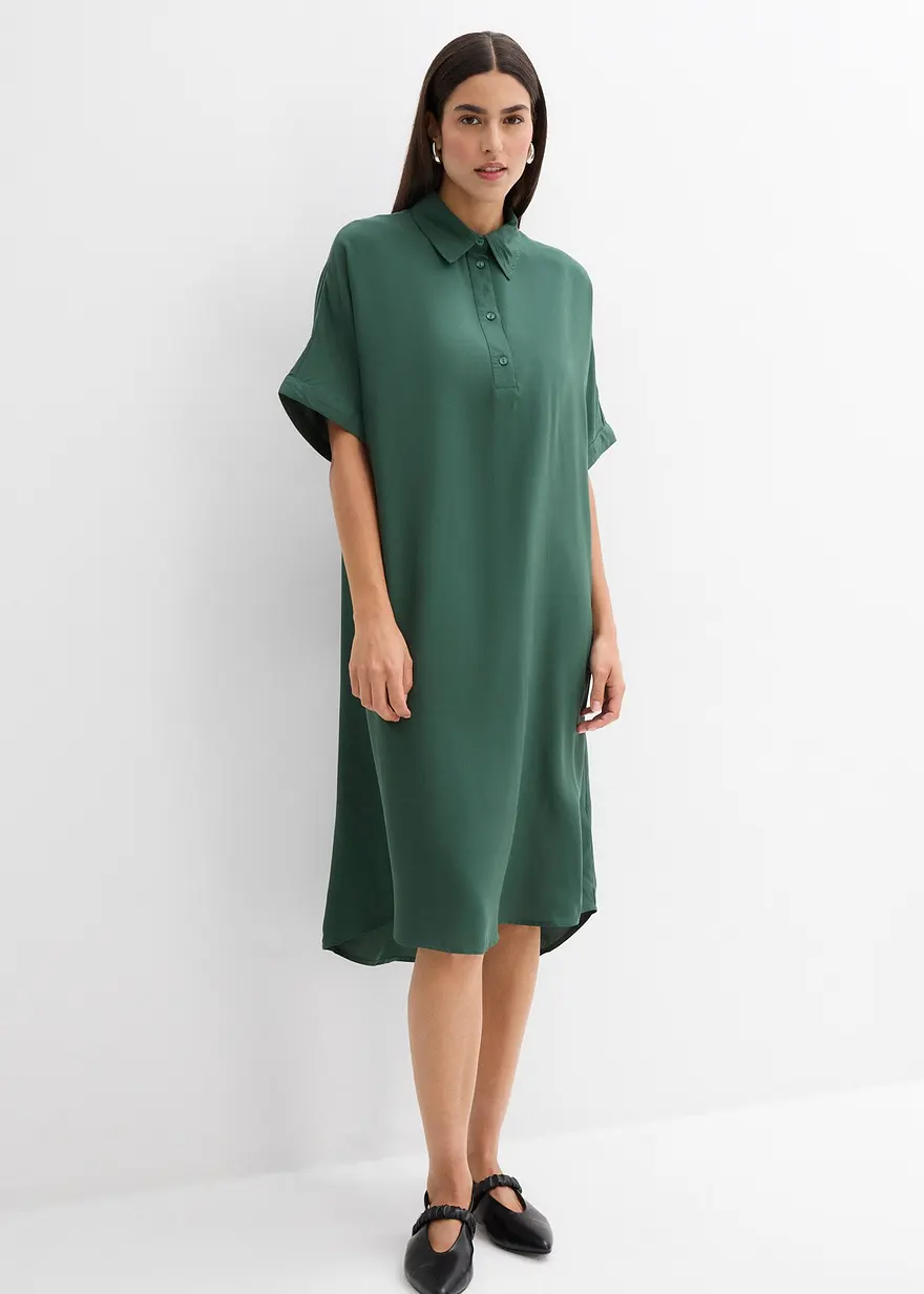 Bonprix Blusenkleid Mit Stehkragen Knopfleiste An Der Vorderseite Und Abgerundeter Saum