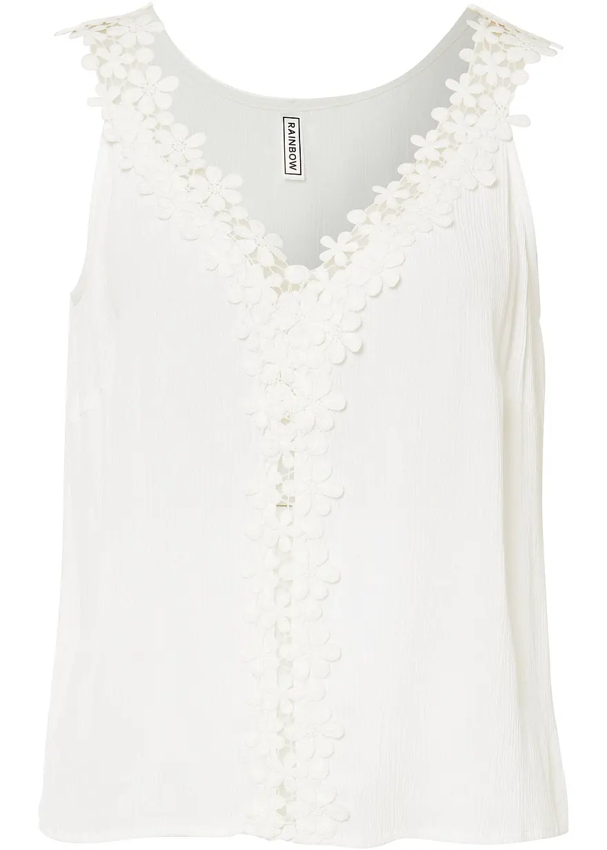 bonprix Blusentop mit Spitze und V-Ausschnitt - weiß - Damen
