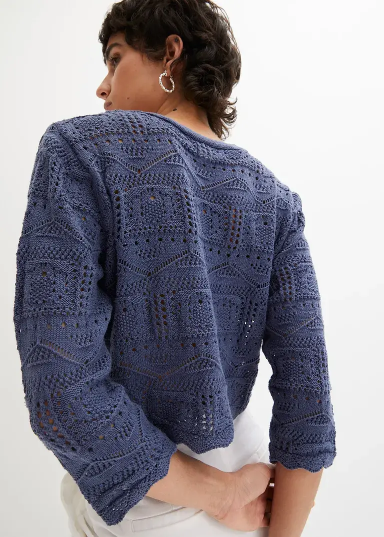 Bonprix Ajour Bolero Mit 3/4 Arm - Blau - Damen