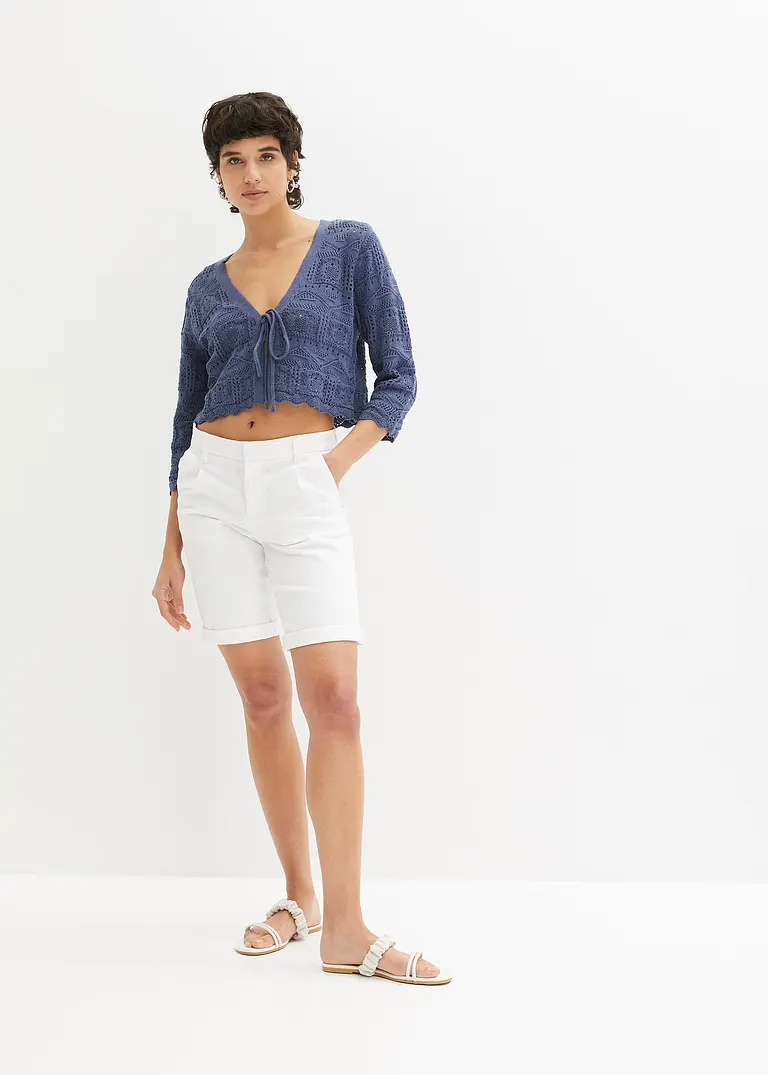 Bonprix Ajour Bolero Mit 3/4 Arm - Blau - Damen