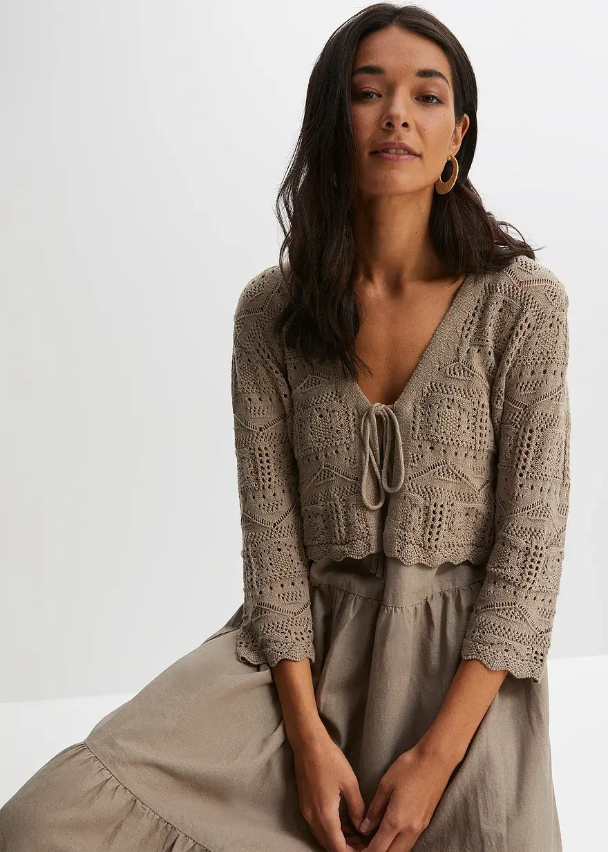 Bonprix Ajour Bolero Mit 3/4 Arm - Braun - Damen