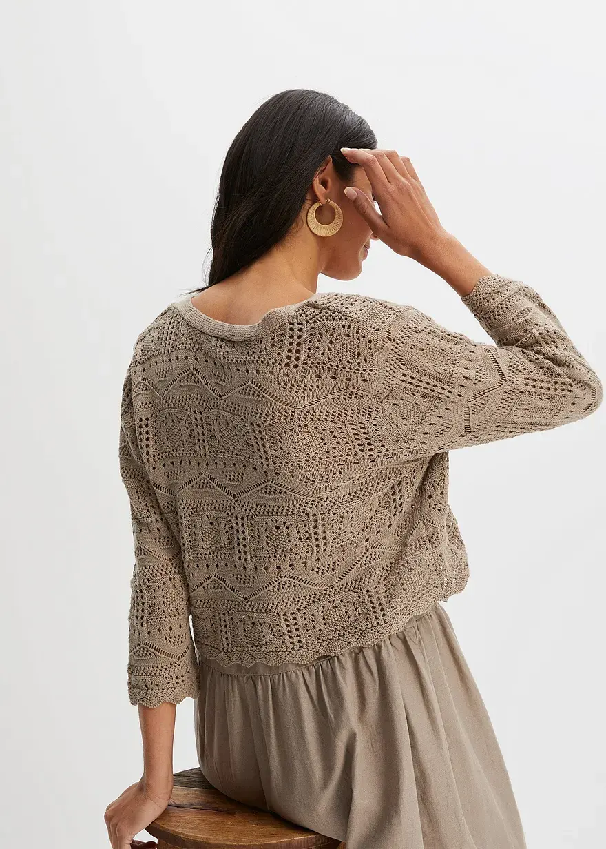 Bonprix Ajour Bolero Mit 3/4 Arm - Braun - Damen