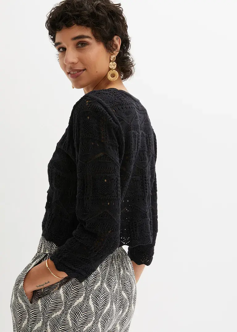 Bonprix Ajour Bolero Mit 3/4 Arm - Schwarz - Damen