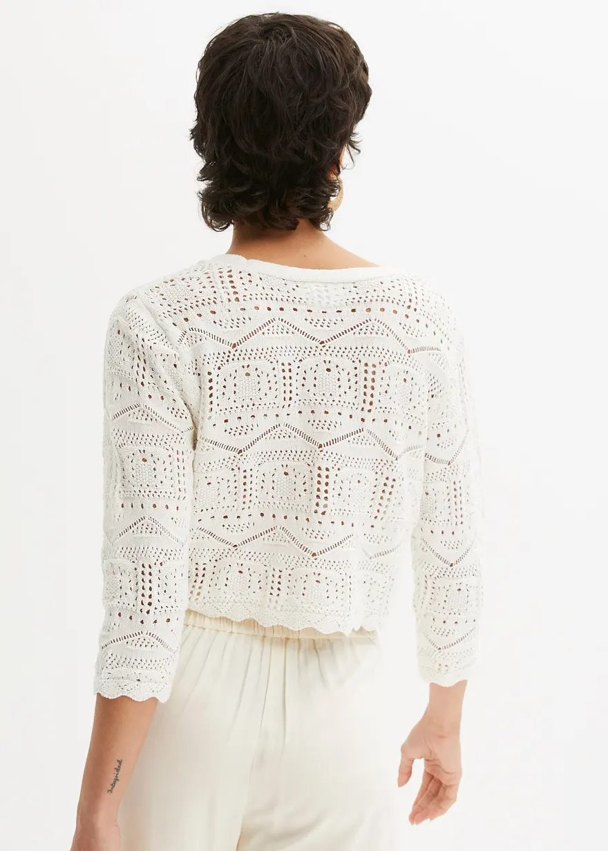 Bonprix Ajour Bolero Mit 3/4 Arm - Weiß - Damen