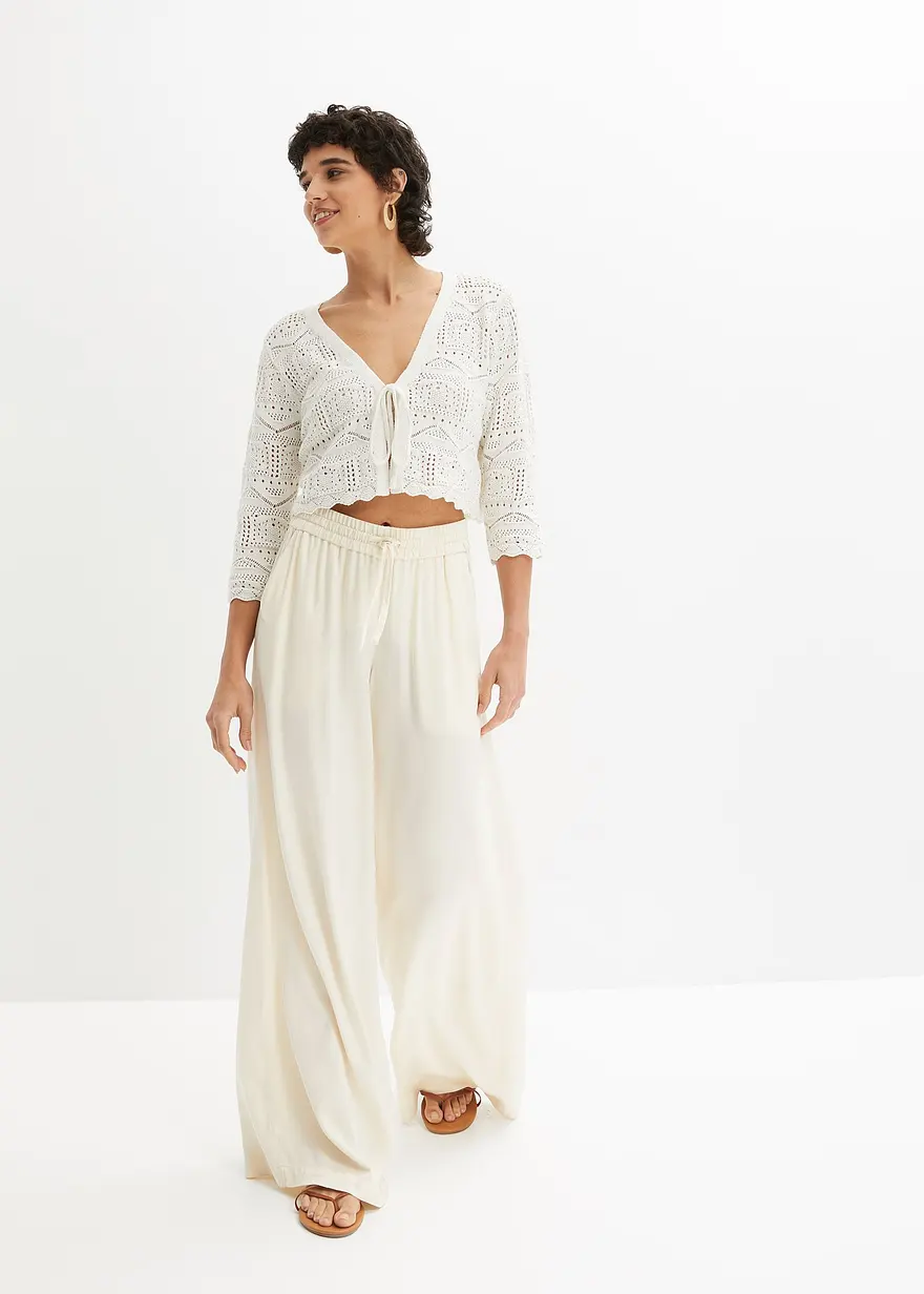 Bonprix Ajour Bolero Mit 3/4 Arm - Weiß - Damen