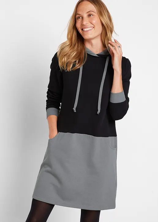 Bonprix Angenehmes Sweatkleid - Schwarz - Damen