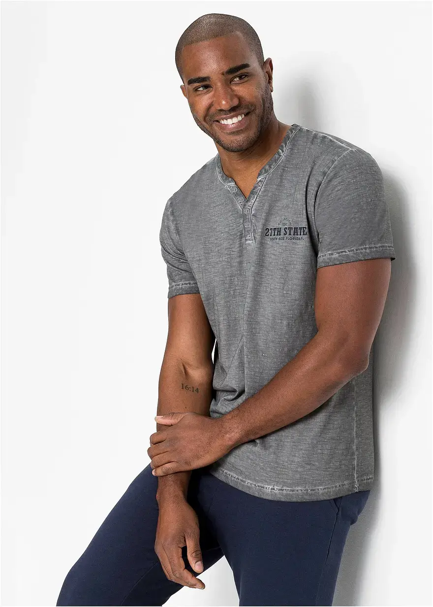 Bonprix Angesagtes Herren Henleyshirt - Grau - Herren