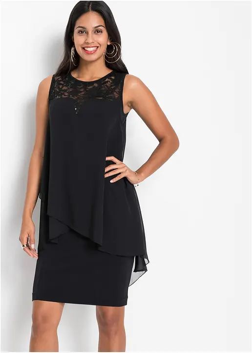 Bonprix Apartes Kleid Mit Pailletten - Schwarz - Damen