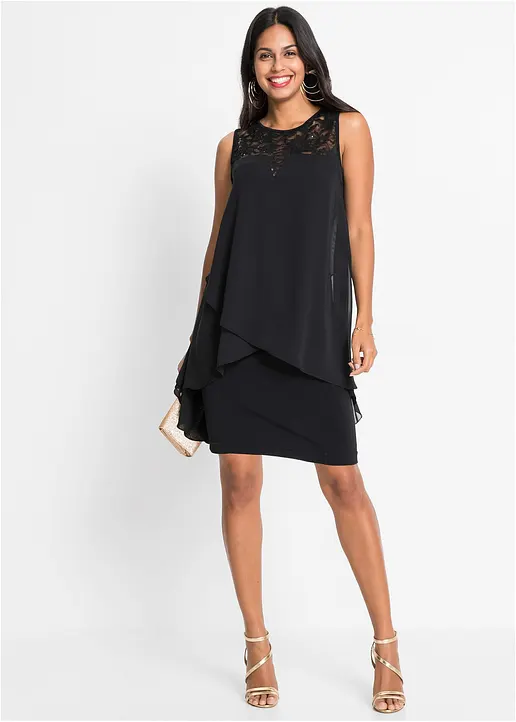Bonprix Apartes Kleid Mit Pailletten - Schwarz - Damen