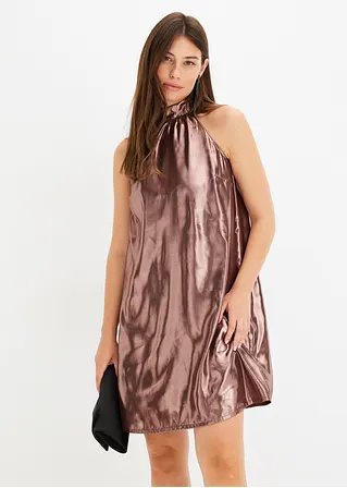 Bonprix Ärmelloses Mini-Satinkleid - Braun - Damen