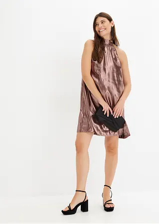 Bonprix Ärmelloses Mini-Satinkleid - Braun - Damen