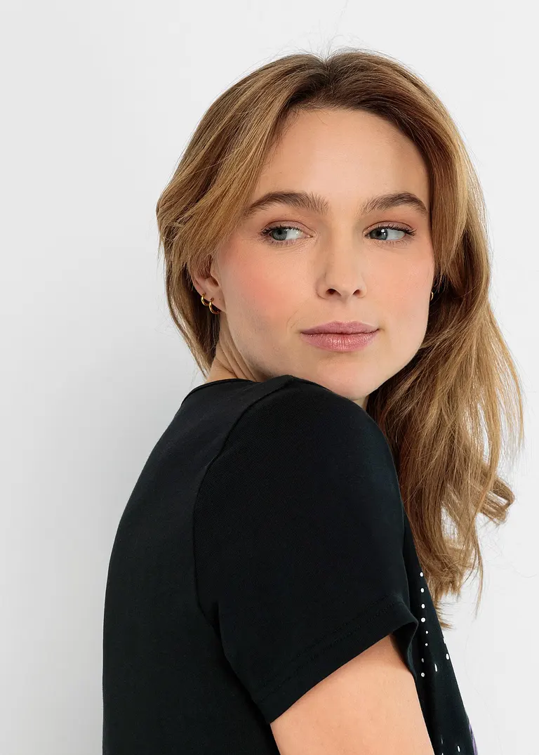 Bonprix Basic Bigshirt Aus Baumwolle - Schwarz - Damen