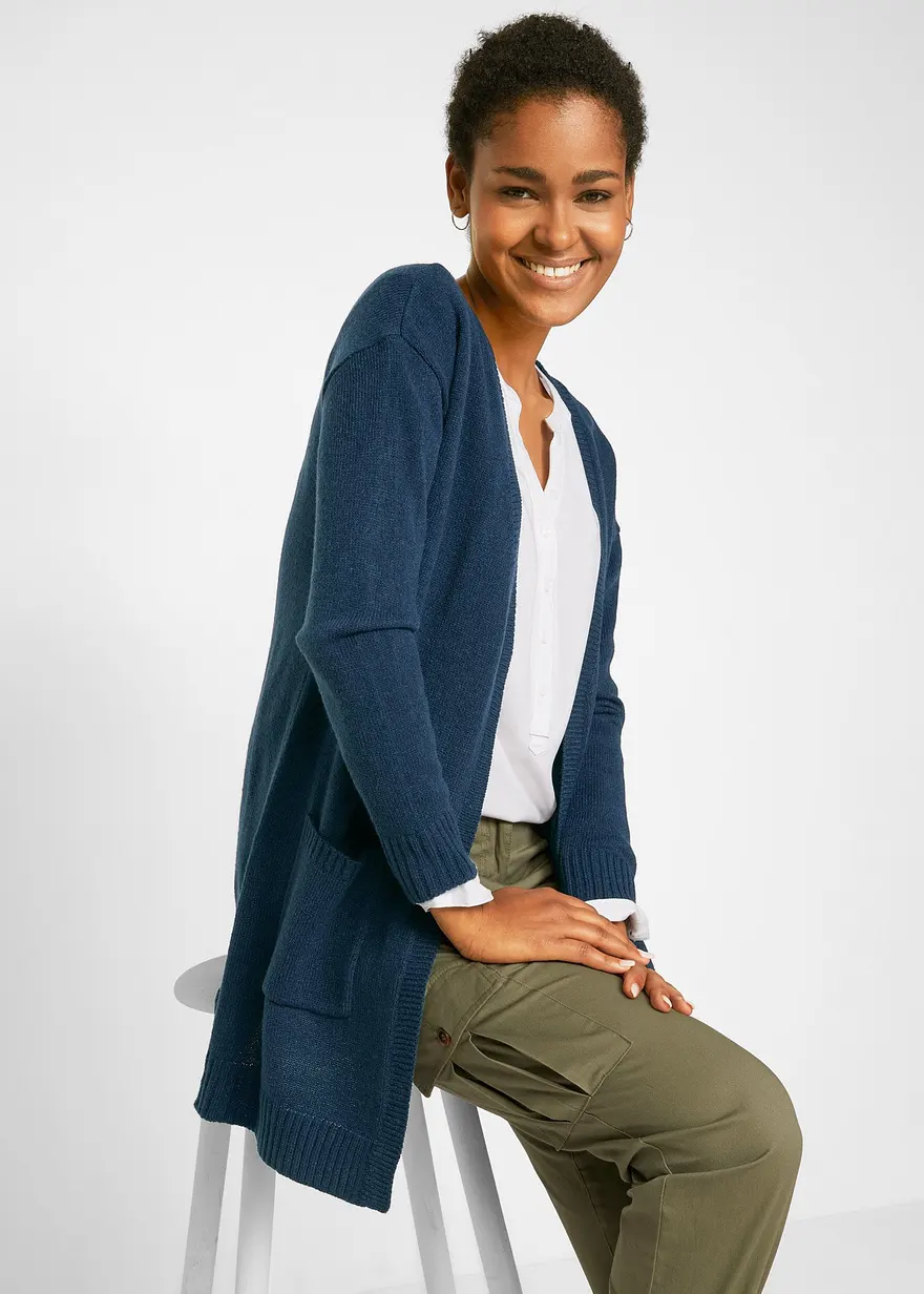 Bonprix Basic Strickjacke - Blau - Damen