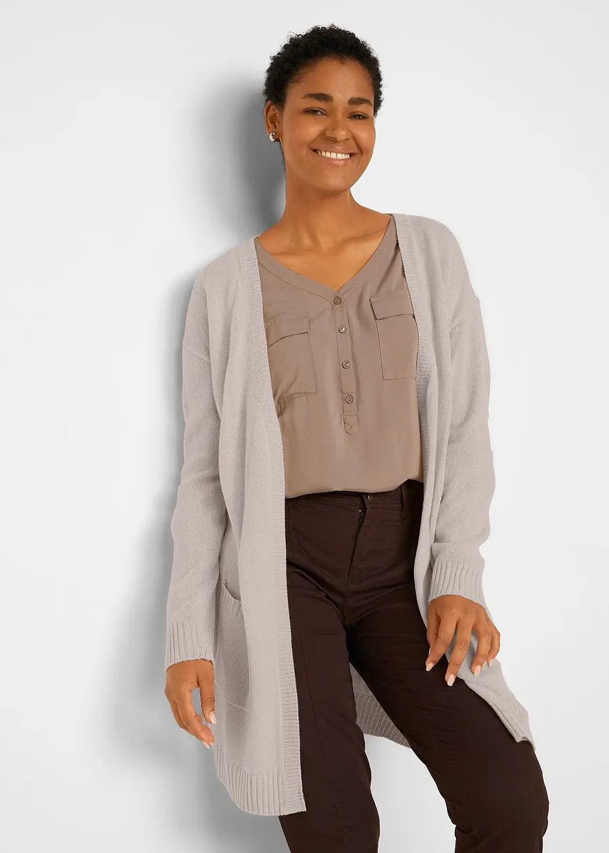 Bonprix Basic Strickjacke - Grau - Damen