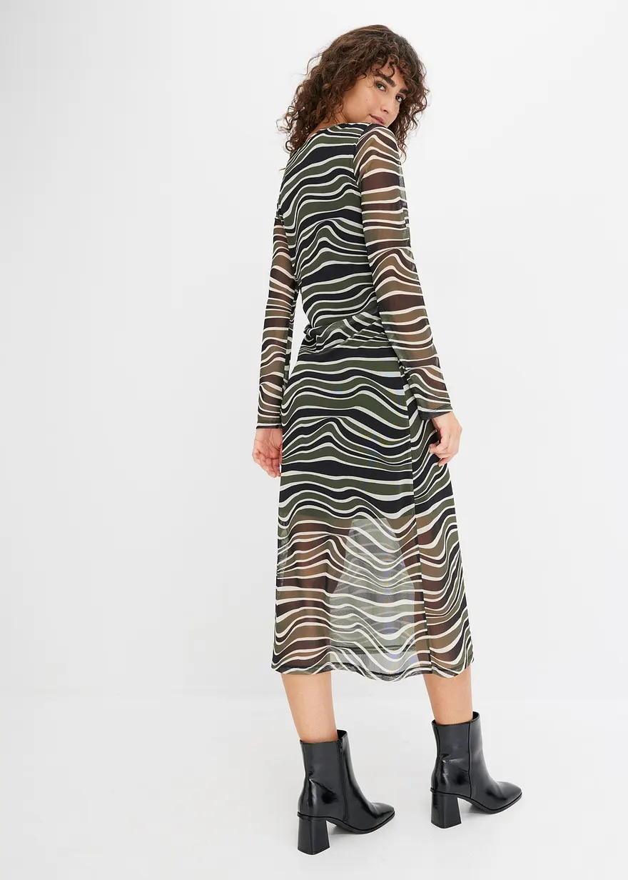 Bonprix Bedrucktes Mesh-Kleid Langarm - Grün - Damen