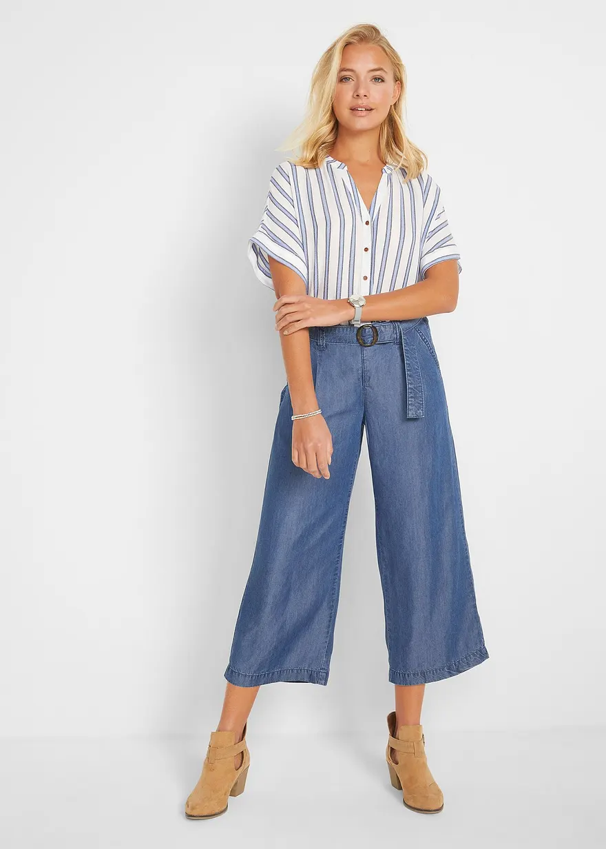 Bonprix Bequeme Bluse Kurzarm Gestreift - Blau - Damen