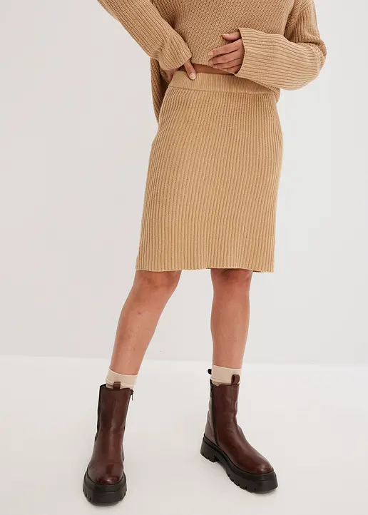 Bonprix Bequemer Minirock Aus Strick - Beige - Damen