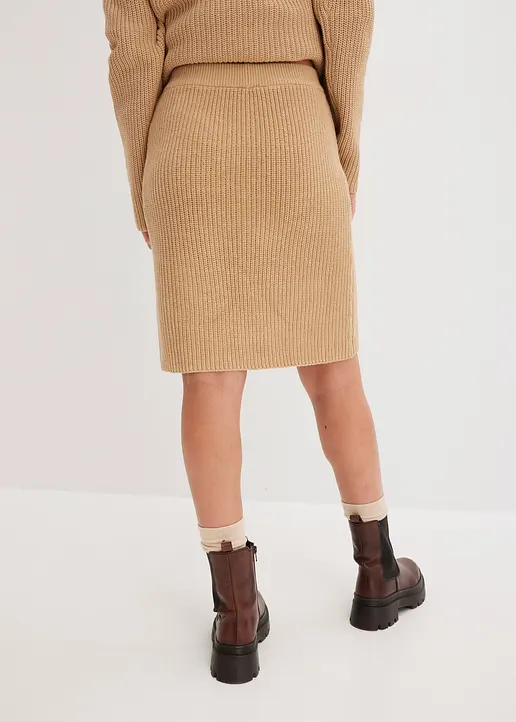 Bonprix Bequemer Minirock Aus Strick - Beige - Damen