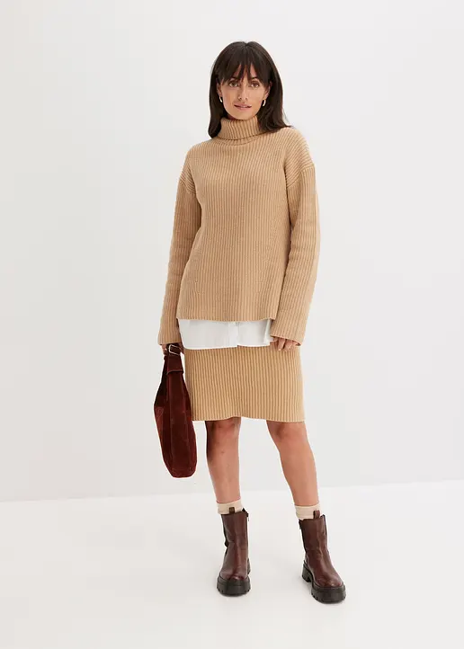 Bonprix Bequemer Minirock Aus Strick - Beige - Damen
