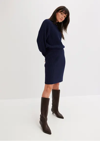Bonprix Bequemer Minirock Aus Strick - Blau - Damen