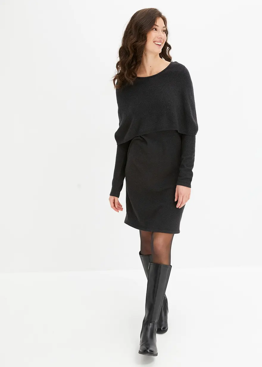 Bonprix Besonderes Strickkleid - Grau - Damen