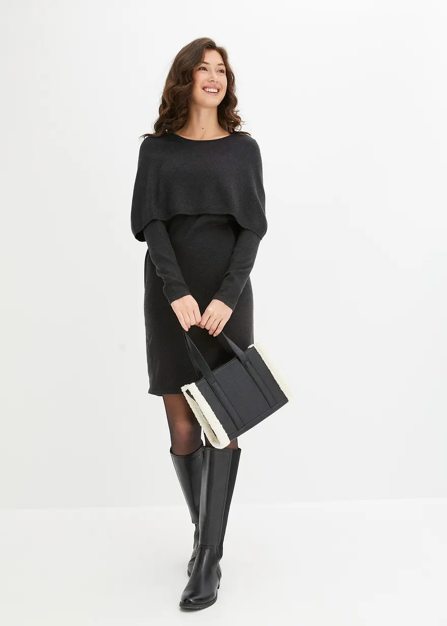 Bonprix Besonderes Strickkleid - Grau - Damen