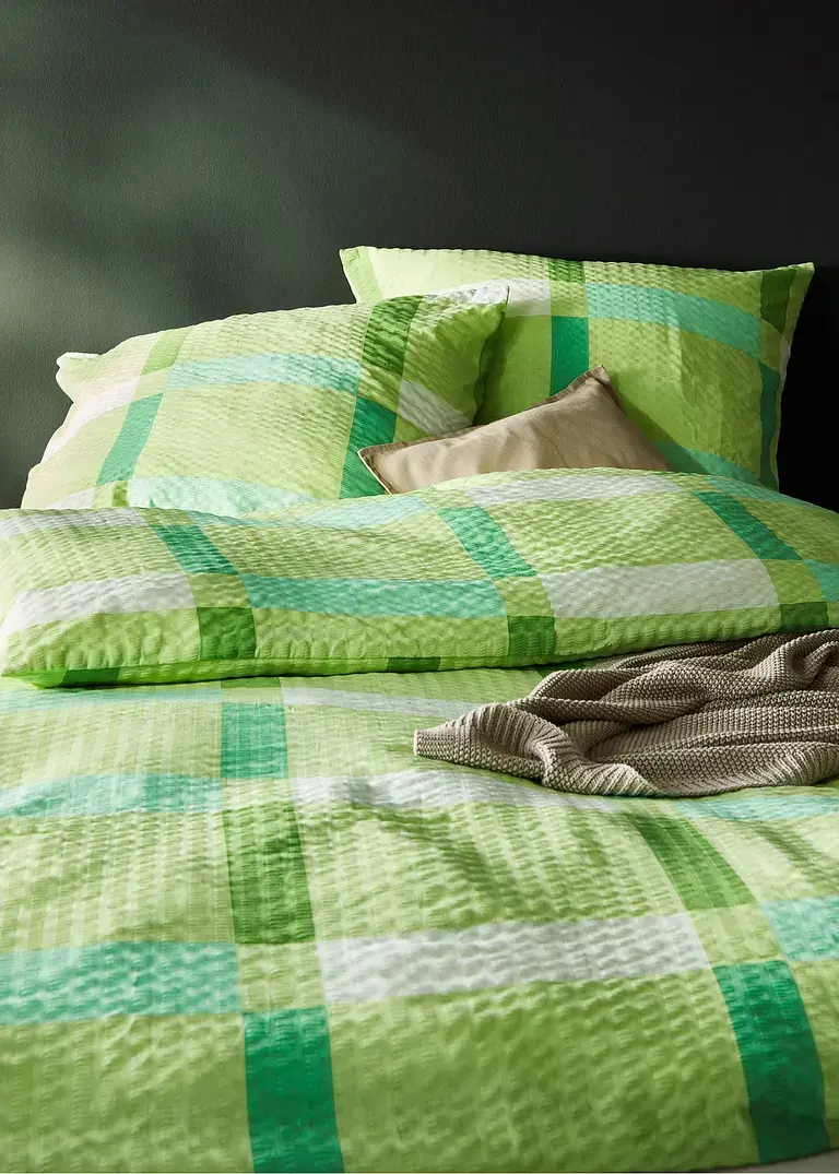 Bonprix Bettwäsche Mit Karodesign - Grün Seersucker