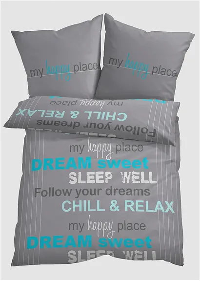 Bonprix Bettwäsche Mit Schriftzug - Grau Linon