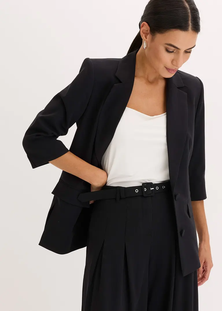Bonprix Blazer Mit 3/4 Ärmel - Schwarz - Damen
