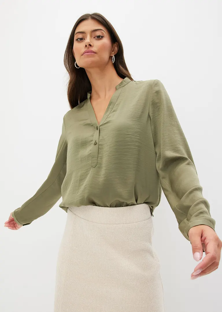 Bonprix Bluse Mit Brusttasche - Grün - Damen