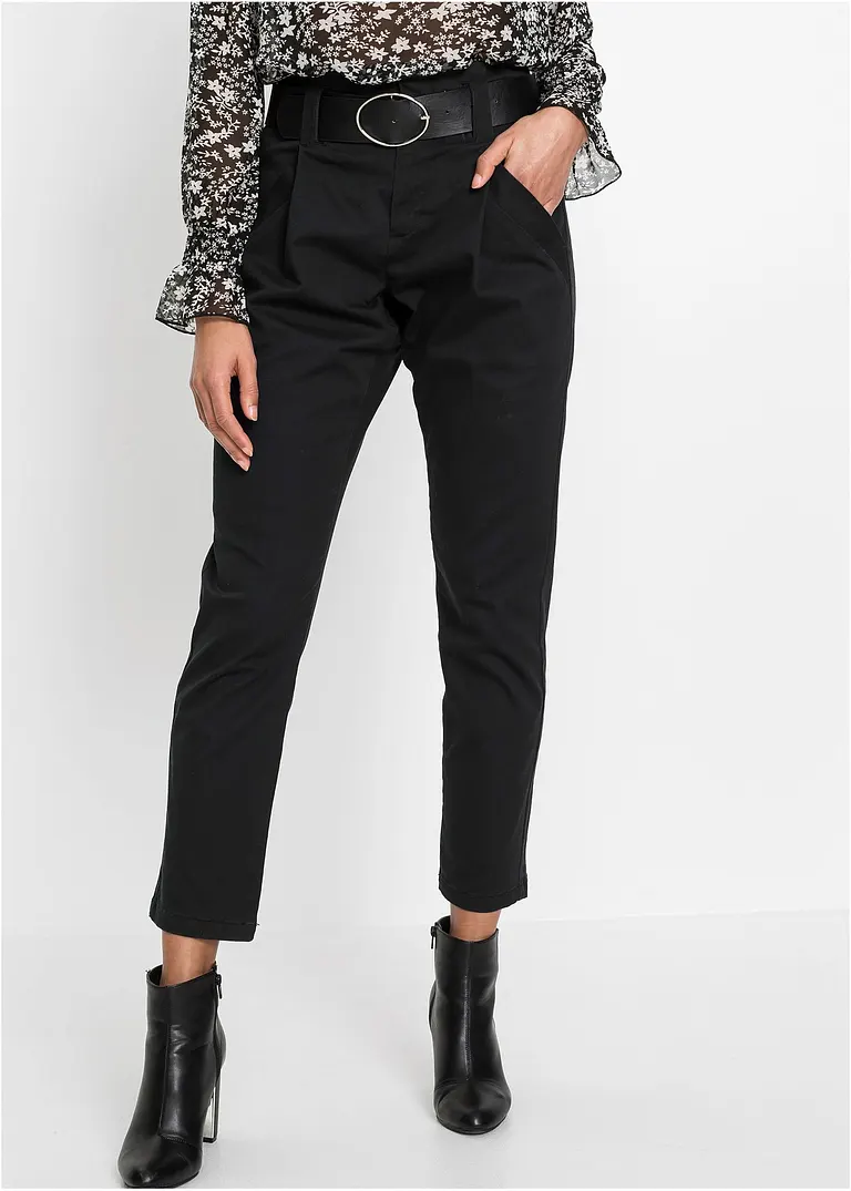 Bonprix Bundfaltenhose Mit Gürtel - Schwarz - Damen