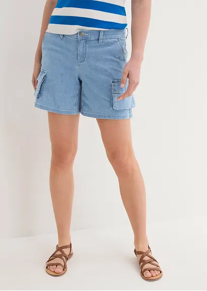 Bonprix Cargo-Jeans-Shorts Mit Taschen - Blau - Damen