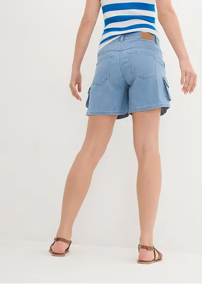 Bonprix Cargo-Jeans-Shorts Mit Taschen - Blau - Damen
