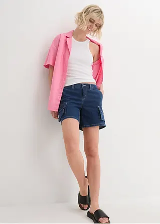 Bonprix Cargo-Jeans-Shorts Mit Taschen - Blau - Damen