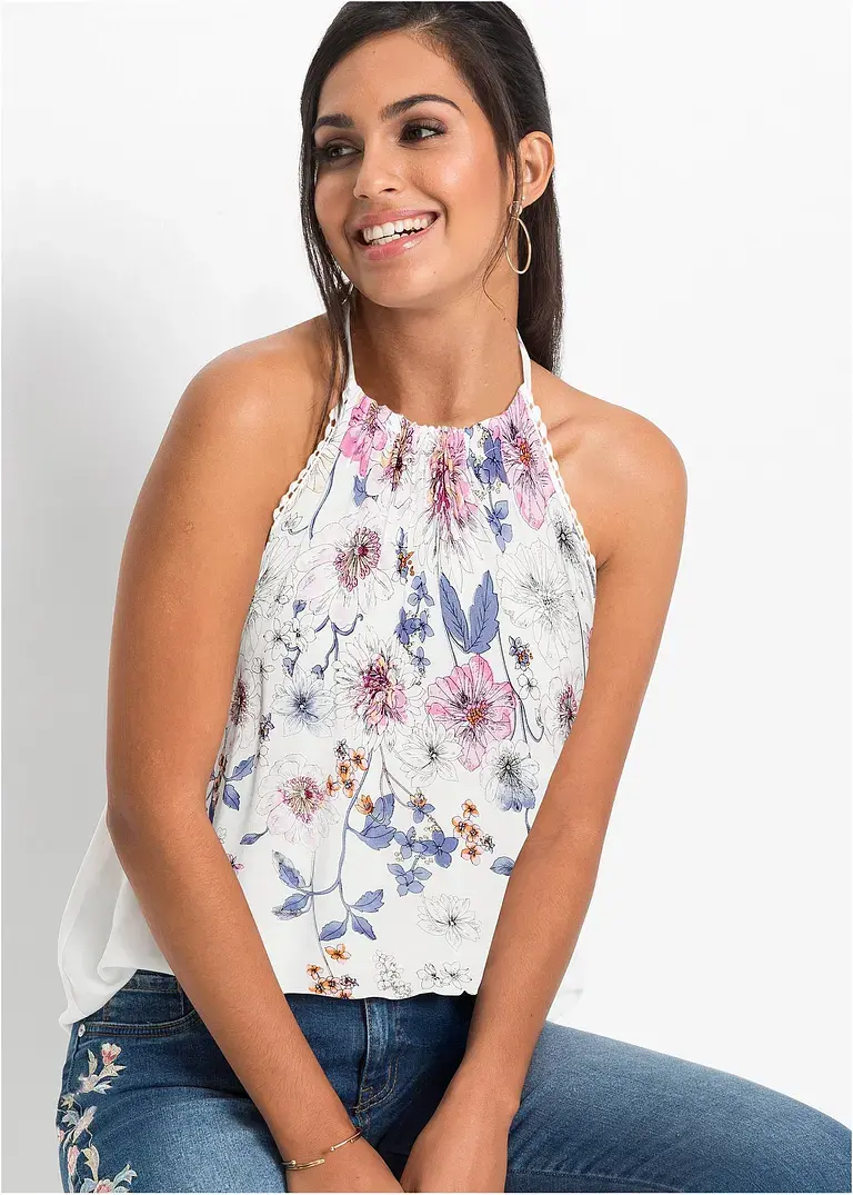 Bonprix Charmantes Top Mit Neckholder - Weiß - Damen