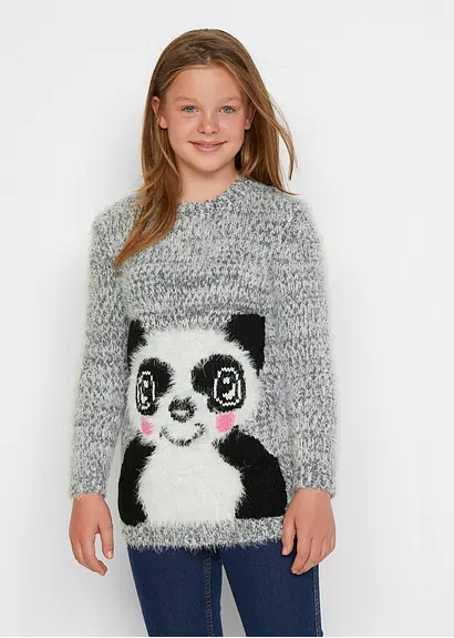 Bonprix Cooler Pullover Aus Effektgarn - Grau - Kinder
