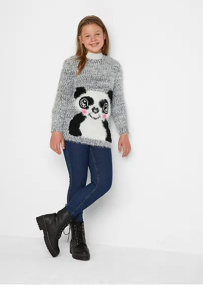 Bonprix Cooler Pullover Aus Effektgarn - Grau - Kinder