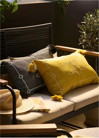 Bonprix Dekokissen Mit Stickerei Und Quasten - Gelb