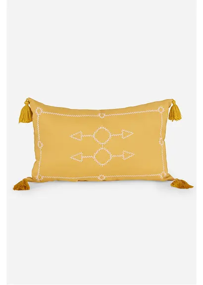 bonprix Dekokissen mit Stickerei und Quasten - gelb