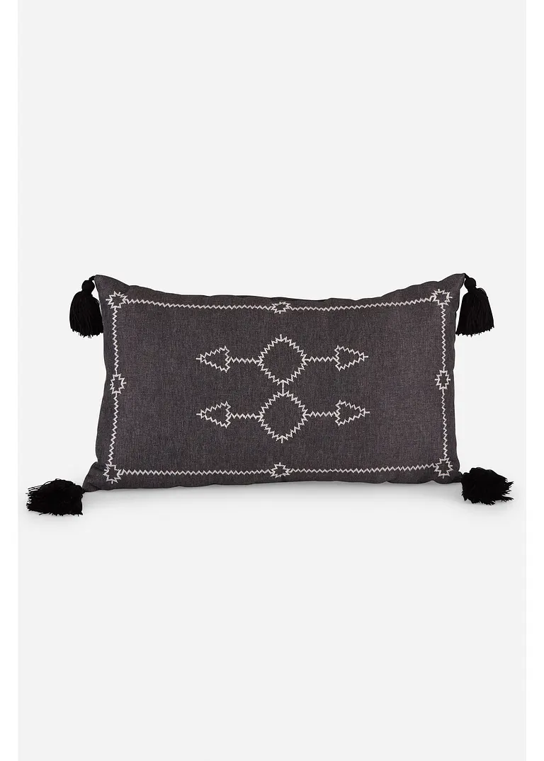 bonprix Dekokissen mit Stickerei und Quasten - grau