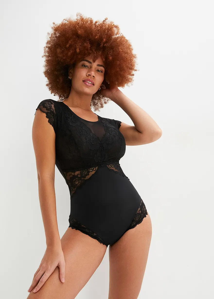 Bonprix Edler Body Mit Spitze - Schwarz - Damen