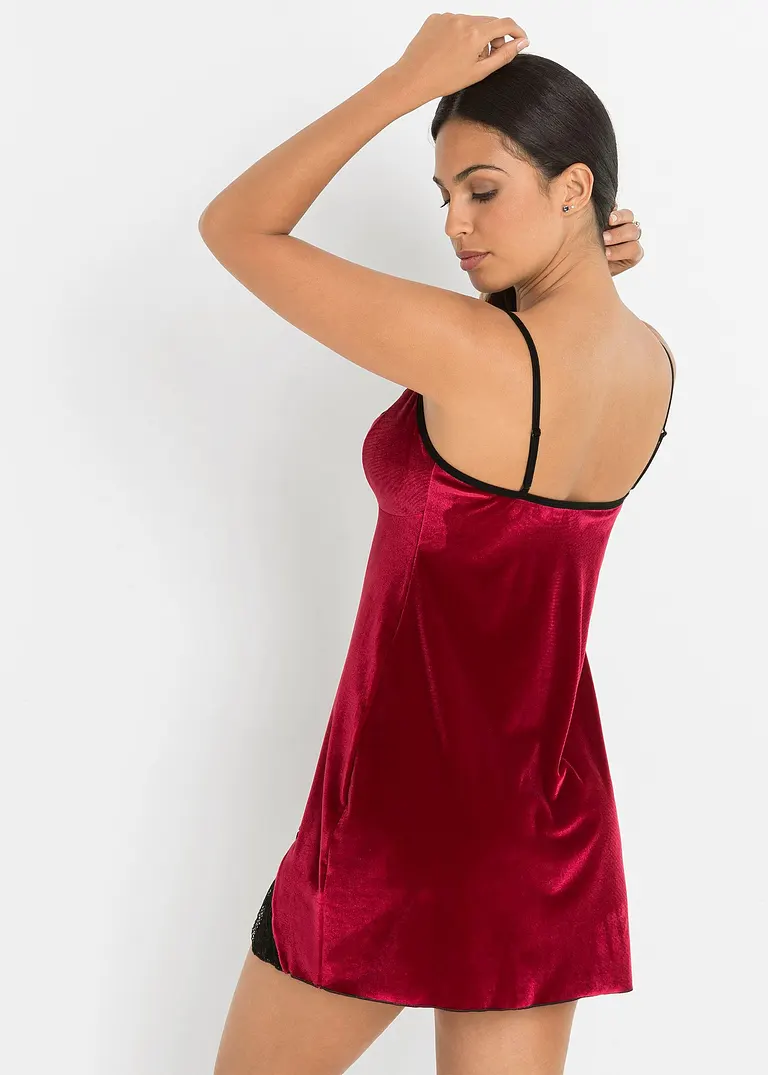 Bonprix Edles Samtkleid Mit Spitze - Rot - Damen