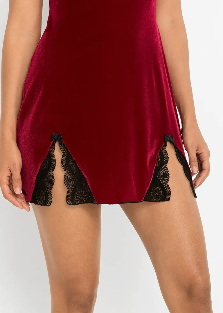Bonprix Edles Samtkleid Mit Spitze - Rot - Damen