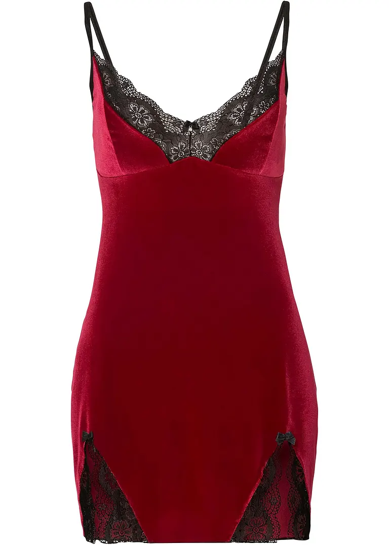 bonprix Edles Samtkleid mit Spitze - rot - Damen
